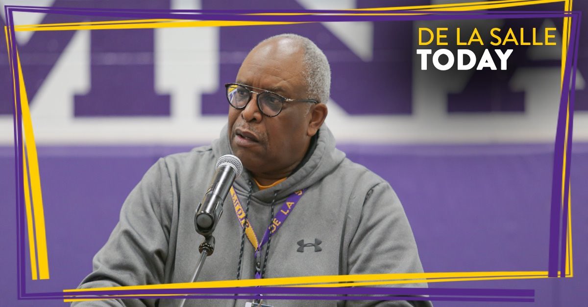 DE LA SALLE TODAY: Faculty member Mr. Larry Boyd speaks during today's Martin Luther King Jr. Assembly. #DLSToday #PilotPride #CollegiateCommitted