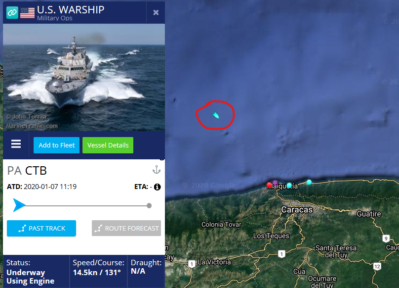  #USSDetroit off the coast of Venezuela currently. Very close to the capital  #Caracas #Navy https://en.wikipedia.org/wiki/USS_Detroit_(LCS-7)