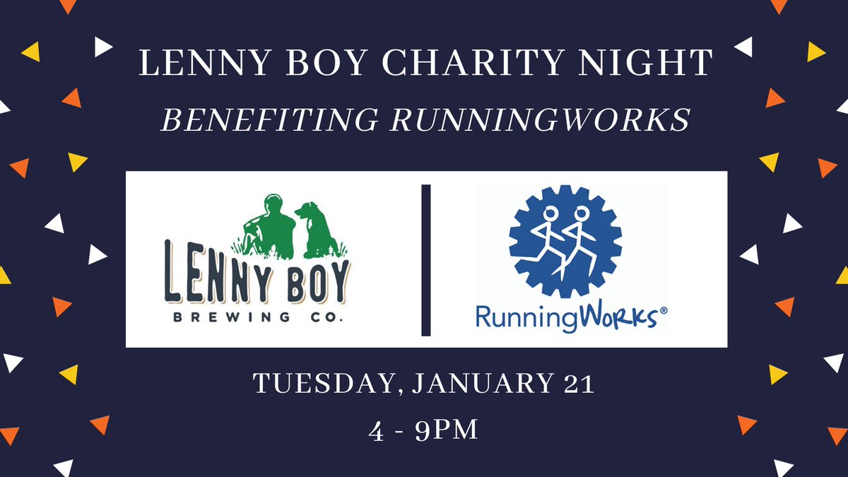 running_works's tweet photo. Join us tonight from 5-8pm @LennyBoyBrew, for #LennyBoyCharityNight benefitting #RWTeam! 

For each pint of kombucha, beer, craft soda or cold brew coffee purchased, #RunningWorks will receive $1. 

Plus, you can check out our new @BocoGear swag &amp; learn about RW strides. 

💥 https://t.co/oIM1IuZsRR