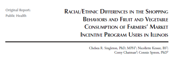 DrCRSingleton's tweet photo. Excited to share a paper that I recently published in Ethnicity &amp; Disease with my colleagues at Experimental Station in Chicago! We evaluated racial differences in #farmersmarket shopping behaviors among #LinkMatch program users. @expstation @KCHillinois https://t.co/tFdz7Wgiy5 https://t.co/fpC6GN5LsE