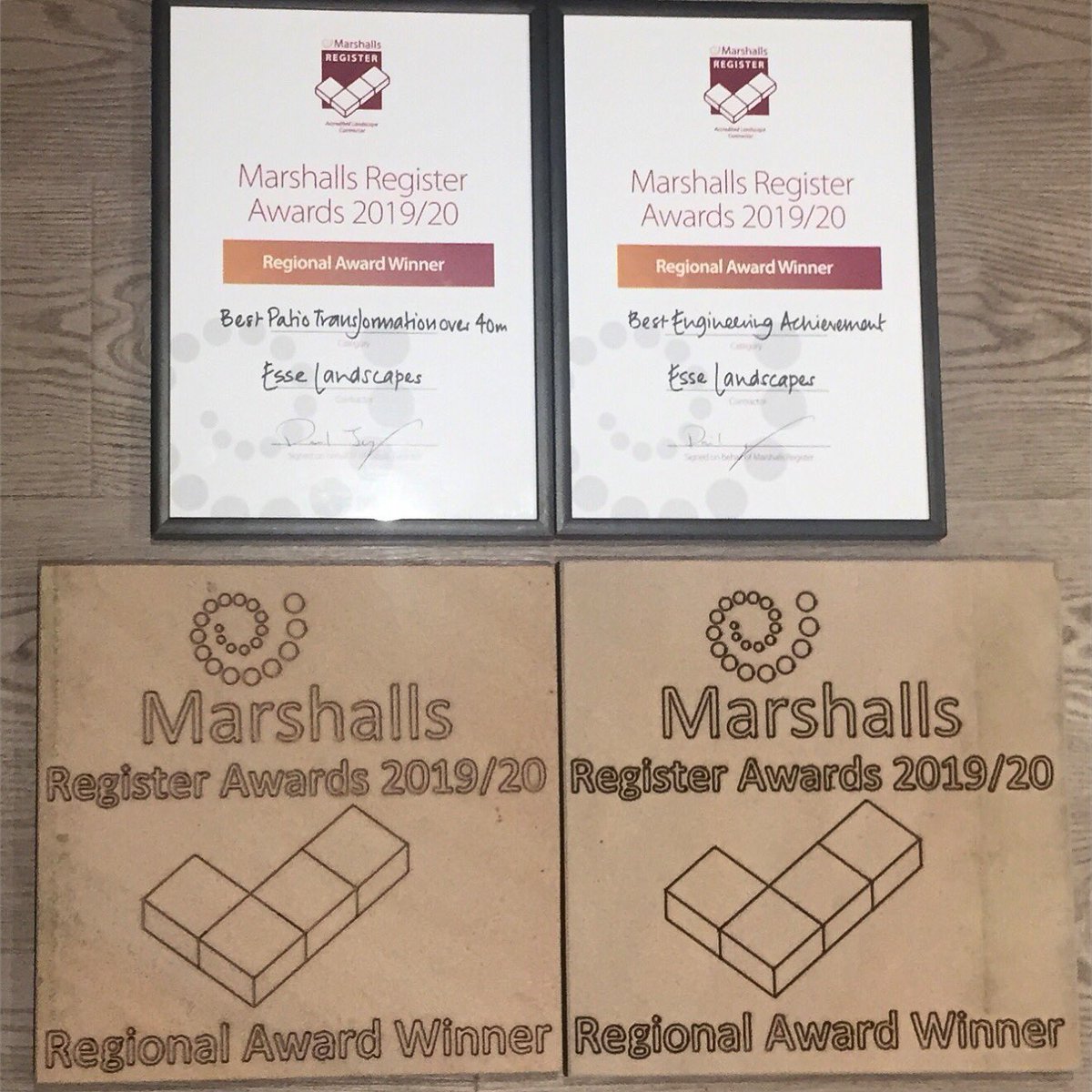 Proud to have won 2 Marshalls Regional Awards this evening; for Best Patio Transformation and Best Engineering Achievement. Well done Martin, Aidan and the team, and Louisa for the design! @MarshallsReg