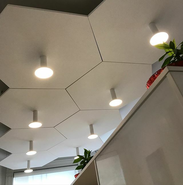 ernstwallner's tweet photo. Acoustic tiles don’t need to be ugly. @studioforma_ca  had us punch the lighting through them, it came out great
•
•
•
#funtoinstal #officedesign #acousticpanels #soundcontrol #echoechoecho https://t.co/zHLUuGBb7z