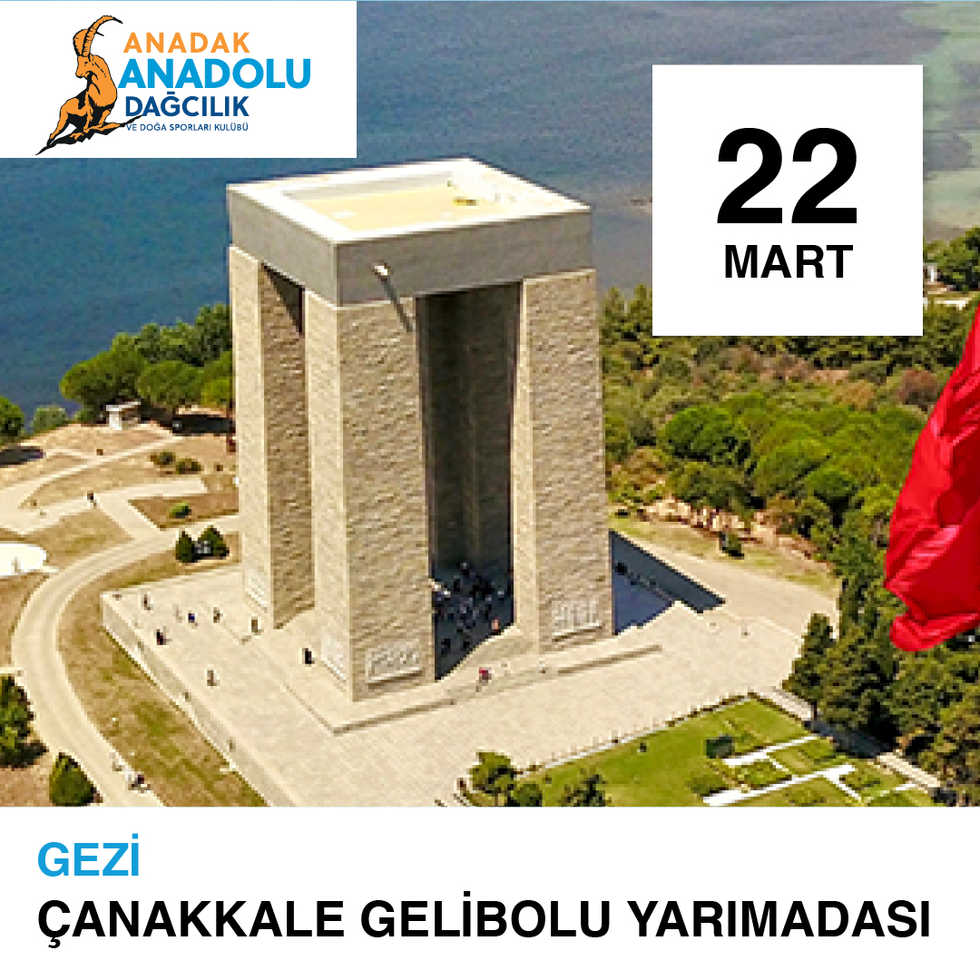 22 Mart
ÇANAKKALE GELİBOLU YARIMADASI GEZİSİ
Faaliyet Koord: Mehmet Yücebilgiç
Kayıt: Mine Topuz, 0532 618 43 69
Alan Rehberi : Hayri Güneş
#çanakkale #gelibolu #geliboluyarımadası #çanakkaleanıtı #tarih #gezi #çanakkalesavaşı #muharebe #doğa #trekking #hiking #anadoludagcilik