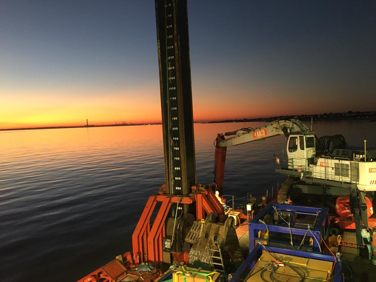 Capall Mara Backhoe Dredger captured as the sun disappears on another day #abco #abcomarine #capallmara #nearshore #dredging #marinecivilengineeringspecialists