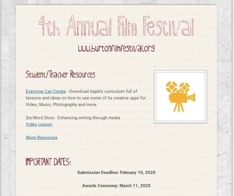 4th Annual Film Festival Update!  via @SmorePages smore.com/r41c2-4th-annu…