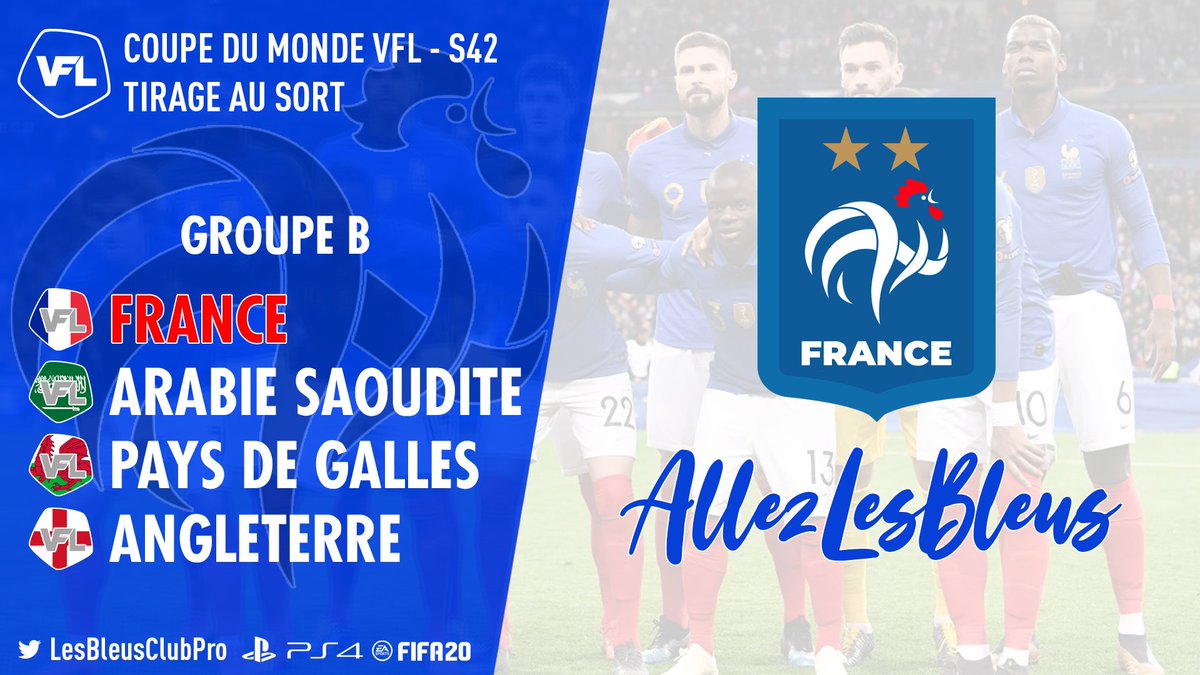 LesBleusClubPro's tweet image. [PS4] Coupe du Monde @TheVFL_  🏆

Le tirage au sort de la CDM S42 a été effectué. Voici nos adversaires 👇 

A real pleasure to take part to VFL WC once again. Bronze medal was fine but we'll do our best to clinch better result than last time 💪🏻

#AllezLesBleus 🇫🇷