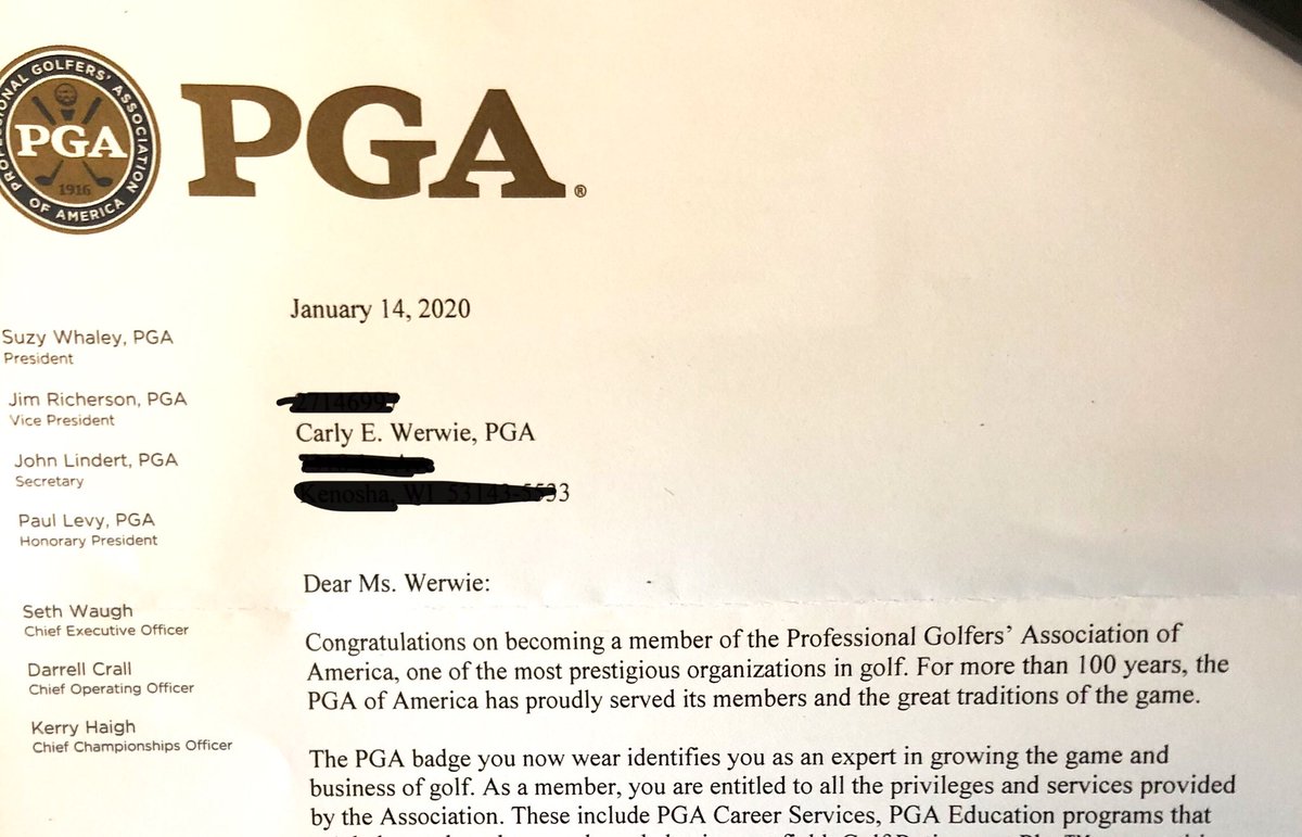 Loved receiving this letter today from the @PGA about officially being a member!! #classA #pgapro #girlswhogolf 🥳🏌🏻‍♀️