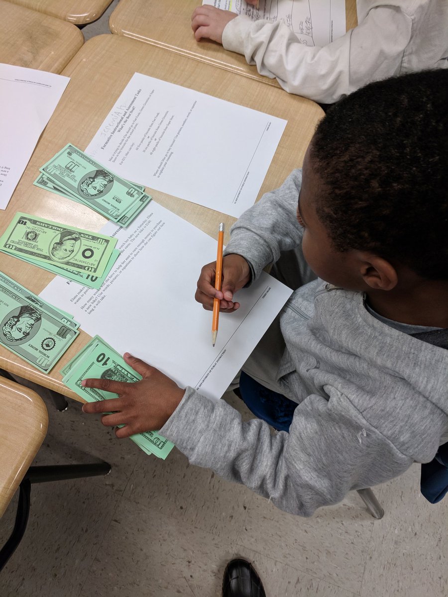 Brittjacobs325's tweet photo. @AldermanEagles third graders enjoyed solving real world math problems today using money as their manipulative $$$ #multiplesof10 https://t.co/hLIMYmh2sX
