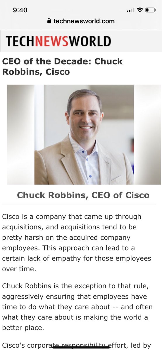 Congratulations @ChuckRobbins @Cisco well deserved recognition! Great CEO, person and friend! Very cool! Keep up the great work