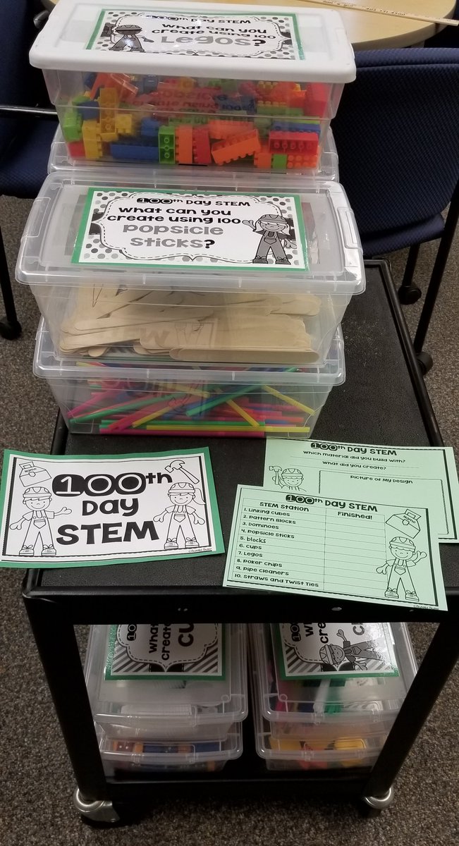 robinwalker0701's tweet photo. Ready to celebrate the 100th day of school with 100th day STEM bins! 🤩 @brookebrownTOTB @OPS_Libraries https://t.co/OIsHcZpxoM https://t.co/ZGLo7HayPD