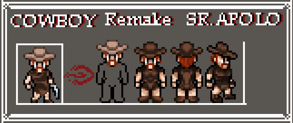 SrApolo0's tweet photo. Remake Sprite - The Cowboy

Pagina Facebook : https://t.co/Xysdf5d1XX?…
Instagram : https://t.co/6dMiPfORzQ
DeviantArt: https://t.co/9ZNsvEyiTL
Follow Me , Thanks You.
#pixelart #pixelade #pixelartist #pixel #Cowboys   #arte #artist #art #indiegame #indiedev #indiegames #games https://t.co/VpAiFH4SMi