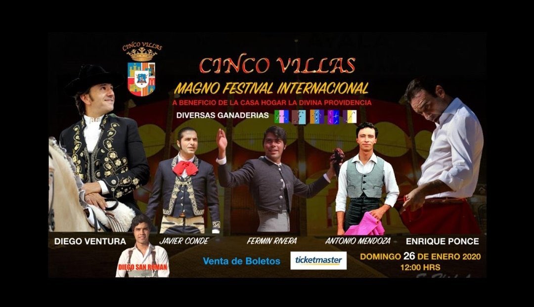 ¿Ya tienes tus boletos? ¡Ayúdanos a ayudar? Dos grandes festivales lo mejor de la baraja taurina en <a href="/CincoVillasMex/">Cinco Villas</a> para beneficio de La Casa Hogar, de la Divina Providencia Ven a vivir el mejor fin de semana taurino Boletos en  <a href="/Ticketmaster_Me/">Ticketmaster México</a>