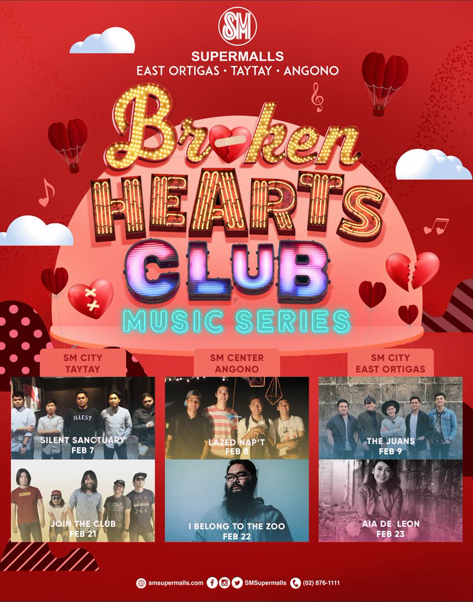 JTC_Official's tweet photo. Join the Club joins the Broken Hearts Club Music Series! Enjoy nights with your favorite bands at SM branches near you. Catch us on Feb 21, 6pm at SM City Taytay! It's a night to remember, see you there!

#SMCityTaytay #BrokenHeartsClub #JoinTheClub2020 https://t.co/lTCwDIpv4G