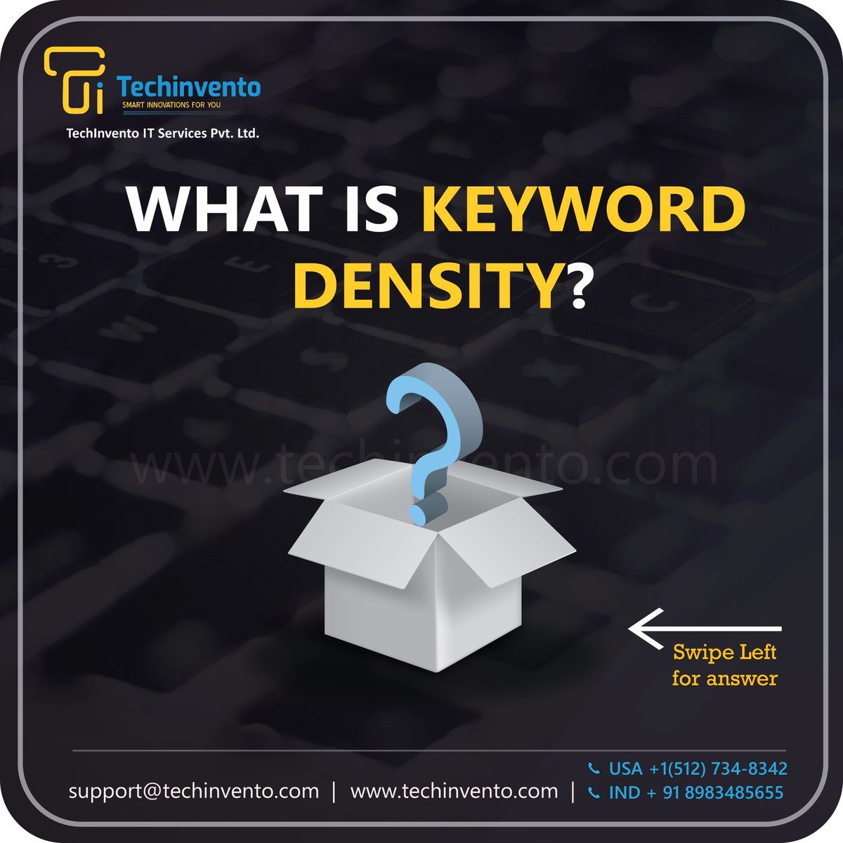 tech_invento's tweet photo. What is Keyword Density?
USA:+1(512)7348342
INDIA:+91-8983485655
support@techinvento.com
#keywordDensity #code #webdeveloper #webdevelopment #webdev #frontenddev #frontenddevelopment #frontenddeve #coding #code #coder #programming #programmer #macbookair #ThisIsUs #techinvento https://t.co/IPll4qQGNA