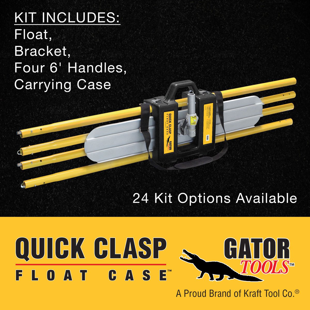 KraftTool's tweet photo. #ToolTuesday Gator Tools™ Quick Clasp Float Case™ designed to easily carry your bull float, bracket, and 4 handles Choose from 24 different size/options. https://t.co/EWNfN5mj8K #MadeInAmerica #MadeInTheUSA #QuickClasp #GatorTools #ToolBag #BullFloat #GatorGlide #ConcreteTools https://t.co/9ckVQbd25a