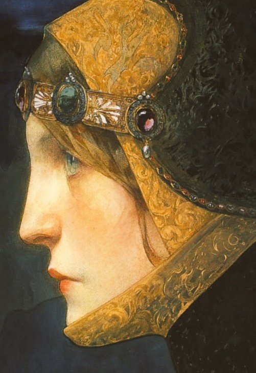 25. Head of a Lady in Medieval Costume, Lucien Victor Guirand de Scévola, 1900, Pencil and watercolor