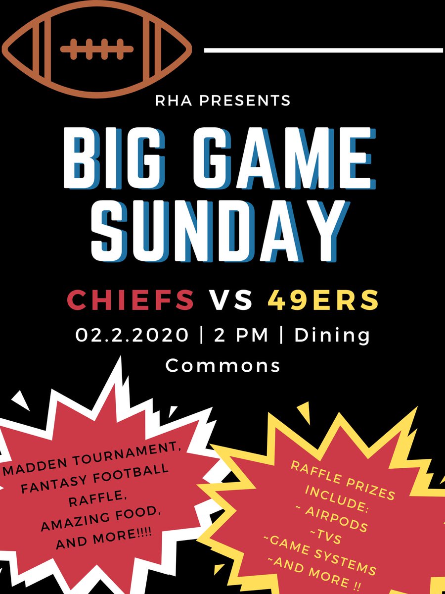 UNLVRHA's tweet photo. Hope you all had a wonderful winter break!! Spring semester has officially begun and we have a lot planned for y’all! Next Sunday is FOOTBALL!!!!! RHA is throwing a party for all to join at the Dinning Commons at 2PM on February 2nd. We hope to see you there next Sunday!!! https://t.co/FkJaQH9MX2