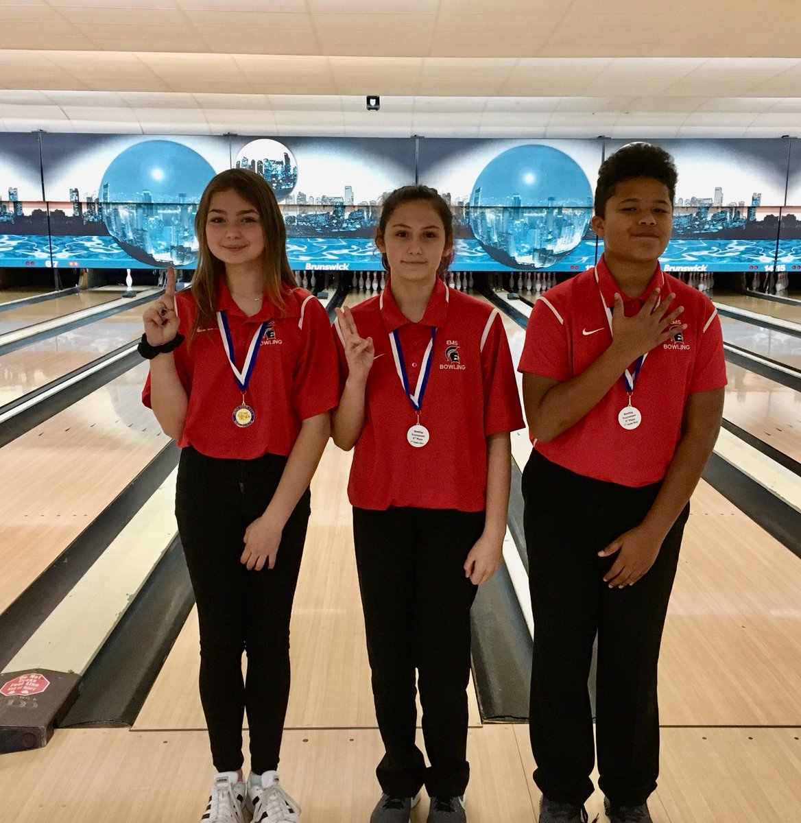 EMS Varsity Bowling had a great meet tonight at Junction City. We took home three medals and lots of new high scores.

Medals earned: Akira Hall- 1st (8th girls), Daisy Worthy-2nd (7th girls), and RJ Tabares-5th (7th boys)