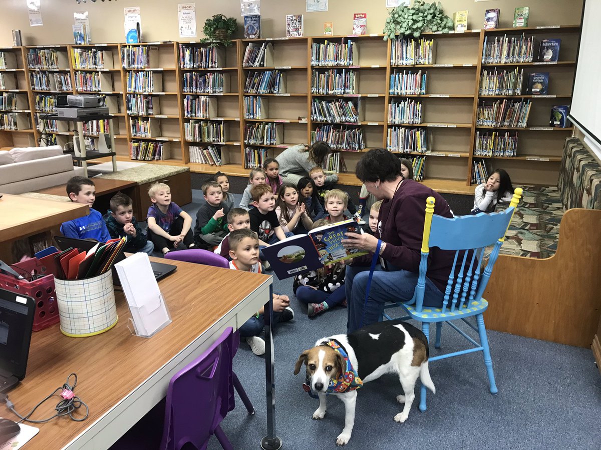 flying_jenny's tweet photo. @alastairheim , Our Redbud Read-Aloud kickoff w/1st gr. Guests Mrs. Osborne, Mrs. Wittenborn, N’Kai, &amp; Lillie @MESLibraryOK Mrs. Witt went over safety around dogs. Mrs. Osborne read Alastair Heim’s “The Great Puppy Invasion”, which won the 2019 Redbud Read-Aloud Award! https://t.co/kVE1nA2sKJ