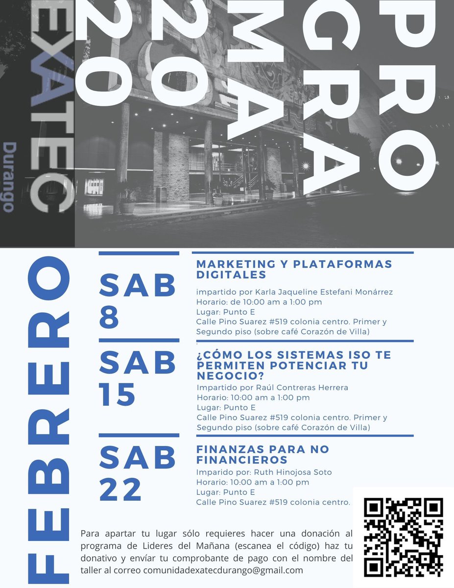 exatecdurango's tweet photo. Este año comenzamos apoyando el programa de Lideres del Mañana #LDM del #TecDeMonterrey y el desarrollo profesional y personal de los #EXATEC de #Durango con cursos y talleres.

¡Te invitamos a ser parte de la iniciativa! https://t.co/tPnKv420Wg
