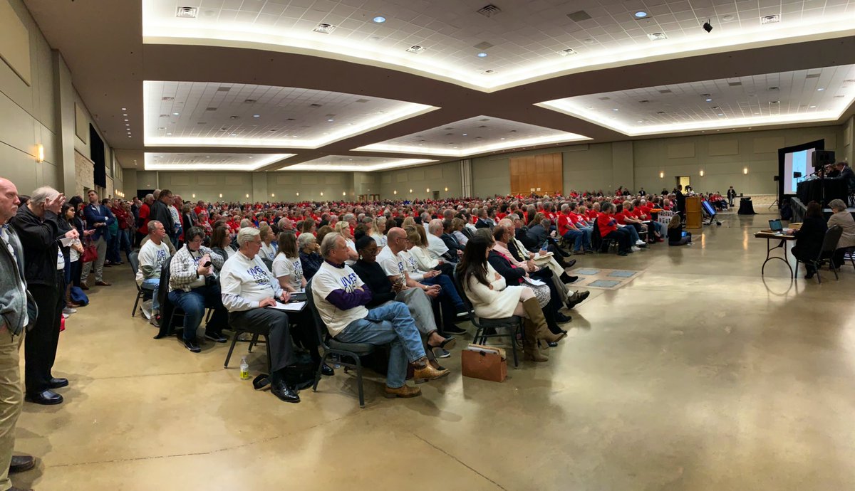 There is turn out of over 1,000 people at the San Jacinto River Authority Board meeting tonight to discuss the seasonal lowering of Lake Conroe. Some are wearing #LivesOverLevels shirts while others brought back their #StopTheDrop shirts from the last meeting. #SJRA