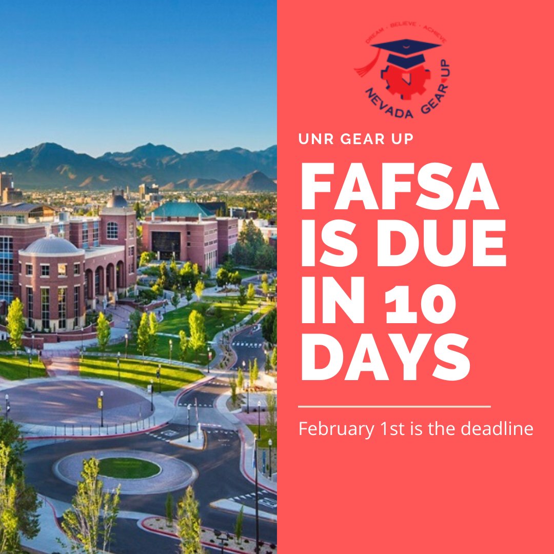 GEARUPUNR's tweet photo. FAFSA is Due in 10 days !!

#FAFSA #fafsacompletionnight #fafsanight #fafsabelike #FirstYearExperience #fafsa #fafsamemes  #collegestudent #highschoolfriends #cashforcollege #highschooldays #collegelife  #gearupworks #gearup #studentaccess #paradigmshift #GEARUP #GEARUPWorks https://t.co/P4MvALHmvE