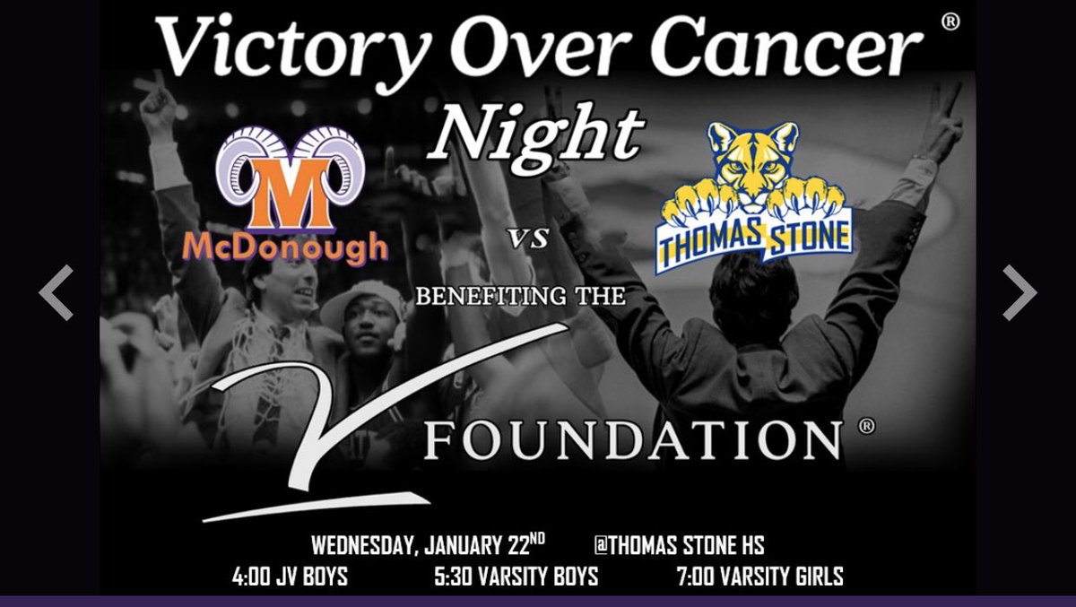 The Lady Rams want to meet you at Victory Over Cancer Night tomorrow at Thomas Stone HS. Come out &amp; support this cause while cheering alongside your Lady Rams🎀🤸🏾‍♀️💜🧡💜