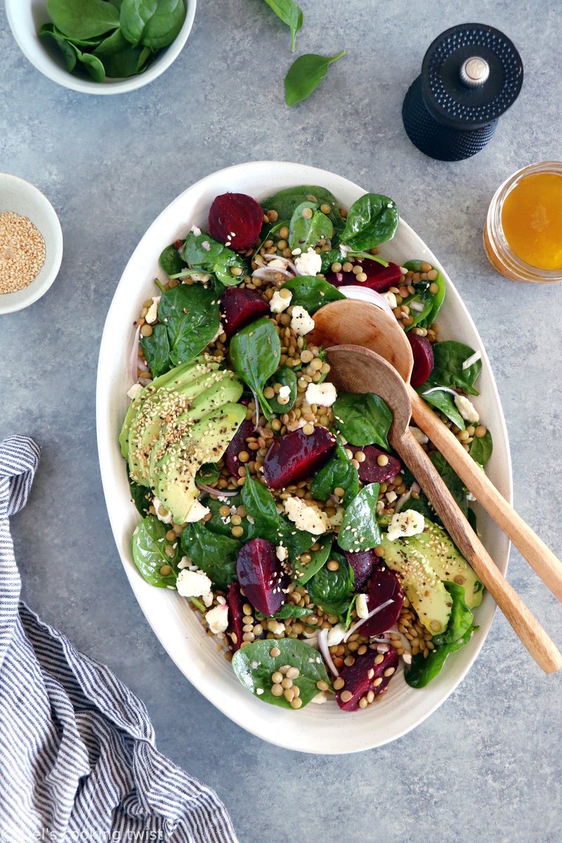 delstwist's tweet photo. French lentil salad with beets, baby spinach and feta cheese is a nourishing healthy winter salad recipe, naturally gluten-free and easy to make. https://t.co/uQOmmGstK2 https://t.co/SeW6qyBPWK