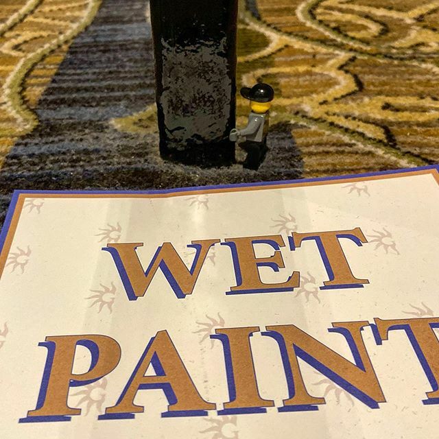 I’m not sure why they decide to paint the handrails during a big event, but don’t tough it Legoman. 
#legomangoestoimaging #imagingusa2020 #imagingusa