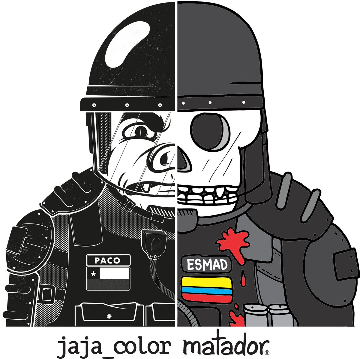 Matador000's tweet photo. Viendo como golpea la policía y la gente del ESMAD a ciudadanos que protestan en paz...no me cansaré de compartir esta imagen.

En Chile le dicen los pacos o lo cerdos.

¿Cómo les dirías tú? https://t.co/zYcozAb1k5