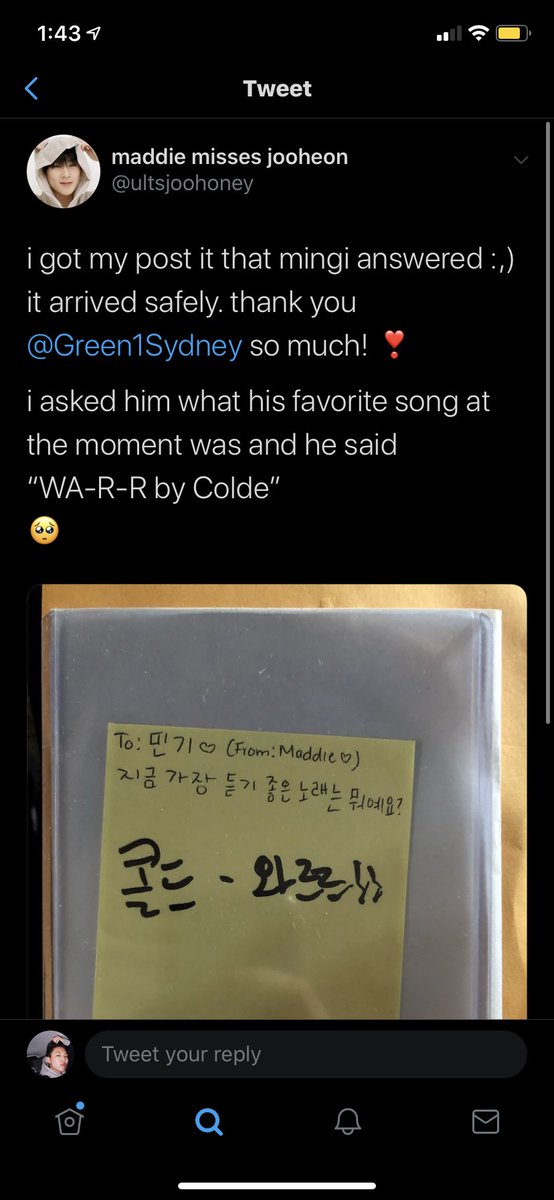 Mingi recommending his favorite krnb artist Colde to fans 