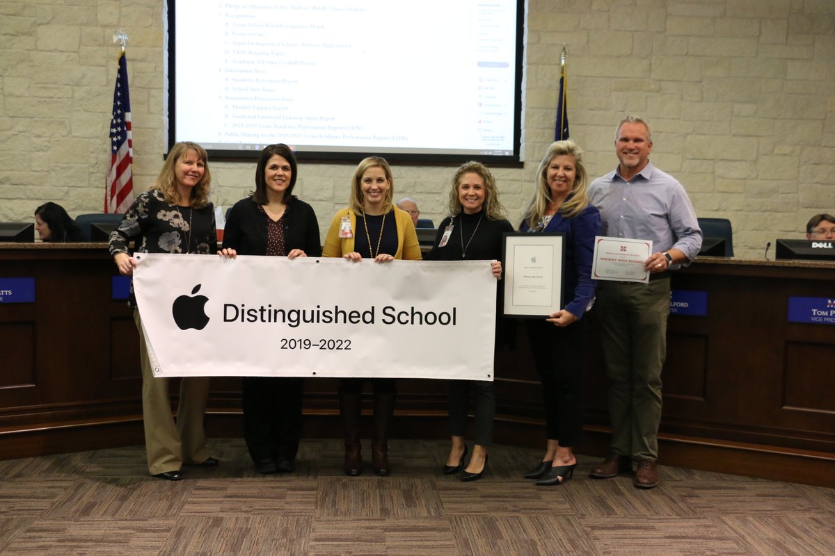 School Board recognitions: <a href="/MidwayHS/">Midway High School</a> celebrated Academic All-State Football Players &amp; was honored as a national Apple Distinguished School. 
Fun fact: MISD is one of very few districts in the nation with more than one Apple Distinguished School.