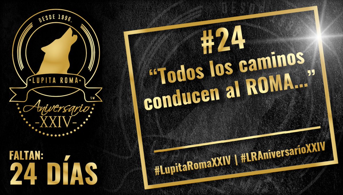 ¡Inicia el conteo regresivo!

Hoy estamos a 24 días de celebrar nuestro aniversario XXIV

Prepárate para esta gran celebración
¡Ya puedes apartar tus lugares!

#LupitaRoma #14deFebrero
#LupitaRomaXXIV #LRAniversarioXXIV