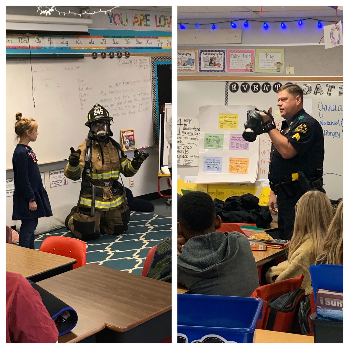 SamHouston1982's tweet photo. Our first day of College and Career Week got off to a great start. Students learned about potential jobs from a Dallas Policeman, UNT Softball Coach, Denton Urban Forester, UNT Policeman and a Denton Firefighter. #TexansLearning https://t.co/ZTKMqMThbA