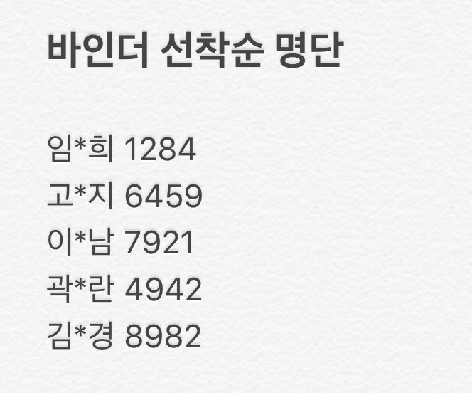 nuest93950315's tweet photo. 바인더 선착순 명단입니다! 
DM 주세요!🥰 https://t.co/NR8zk0DsST