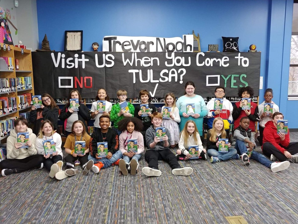 AkelaLeach's tweet photo. My students will start our unit on Trevor Noah’s “Born a Crime” next month. He will be in Tulsa on tour March 13. The kids have a question for him! 
@Trevornoah
 
#TrevortoTPS #loudandcleartour https://t.co/MrDLsDMIB1