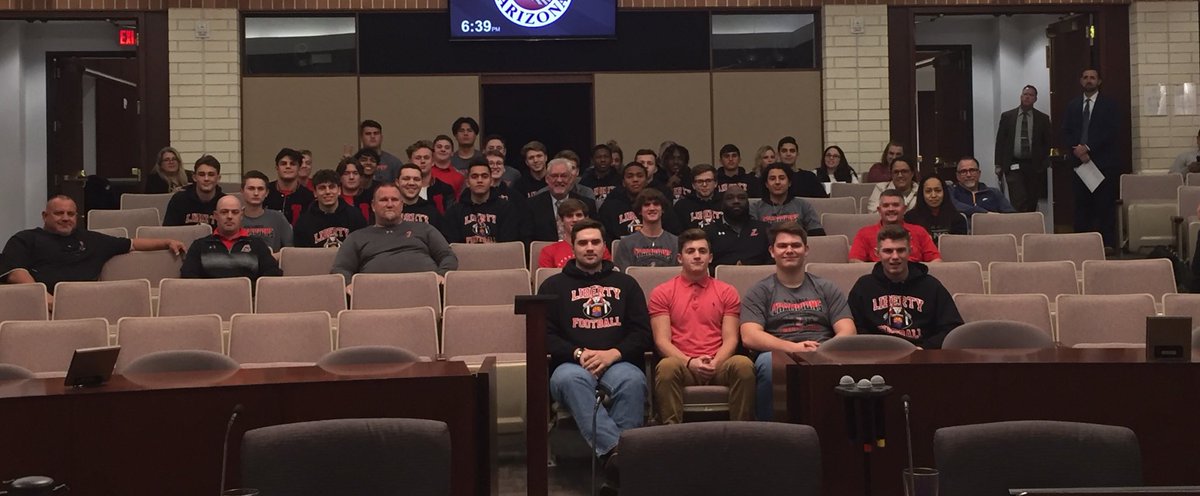 LibertyFBLions's tweet photo. 6A state champs being recognized by City of Peoria.   ⁦⁦@PeoriaAZ⁩ city hall https://t.co/PFpGMPgOnC