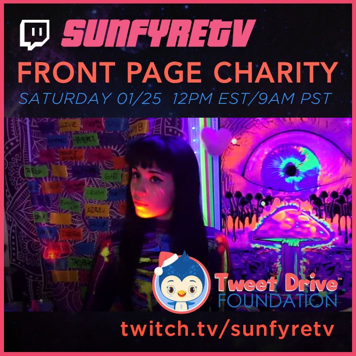 SunfyreTV's tweet photo. I’m excited to announce my upcoming front page charity stream for the Tweet Drive Foundation on Jan (Sat) 25 at 12pm EST! Join me in #fundraising for this awesome nonprofit that helps connect communities to give back to children in need!

https://t.co/heF7uZjnN0  @TweetDriveToys https://t.co/ZBgft7Ua7y