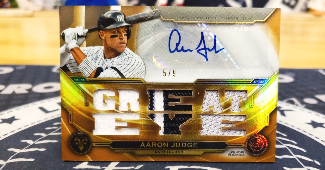 LiveCaseBreak's tweet photo. BIG hit! Judge Great Eye three color patch auto /9 from last week's @Topps Triple Threads Baseball break for Braulio! #mlb #topps #toppsbaseball #aaronjudge #aaronjudgecards #yankees #autographcard #triplethreads https://t.co/CLxswEudeO