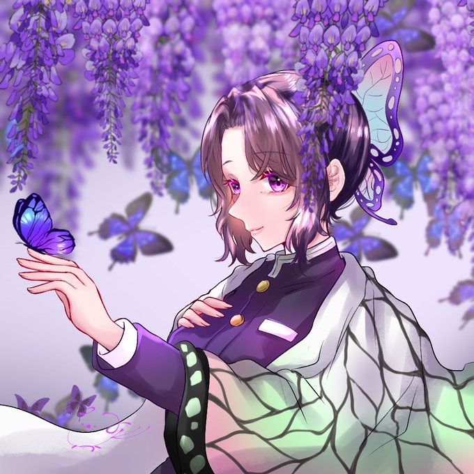 小鳥遊さんがTwitterに投稿した胡蝶しのぶ(鬼滅の刃)のイラスト。