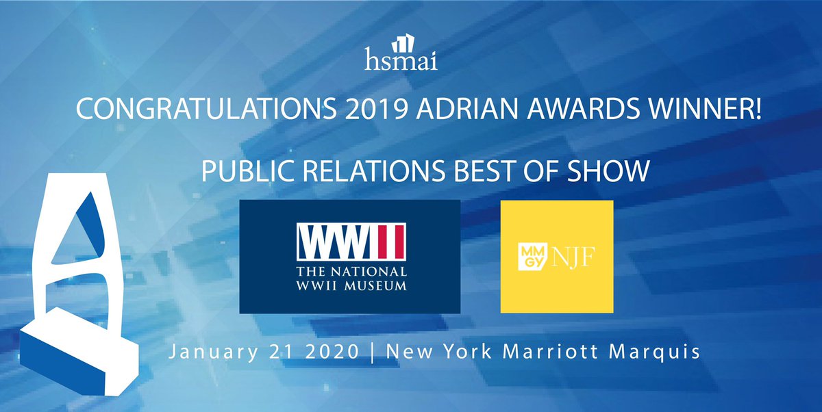 HSMAI (@hsmai) on Twitter photo Congratulations to this year’s Public Relations “Best of Show” – The National WWII Museum and its agency, MMGY NJF, for The National WWII Museum | Owning an Entire News Cycle: D-Day with The National WWII Museum campaign! Outstanding! <a href="/WWIImuseum/">National WWII Museum</a> <a href="/MMGYglobal/">MMGY Global</a> <a href="/NJFPR/">NJF</a> <a href="/AdrianAwards/">HSMAI Adrian Awards</a> Congratulations to this year’s Public Relations “Best of Show” – The National WWII Museum and its agency, MMGY NJF, for The National WWII Museum | Owning an Entire News Cycle: D-Day with The National WWII Museum campaign! Outstanding! <a href="/WWIImuseum/">National WWII Museum</a> <a href="/MMGYglobal/">MMGY Global</a> <a href="/NJFPR/">NJF</a> <a href="/AdrianAwards/">HSMAI Adrian Awards</a>
