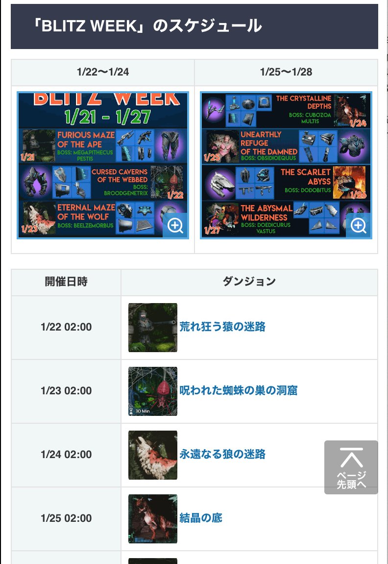 Uzivatel Ark攻略班 神ゲー攻略 Na Twitteru イベント Blitz Week が開催中 全ダンジョンのマップを用意しているので是非ご参考ください 今回は入手できるtek設計図が前回と一部異なるので マップだけでなく報酬も要チェックです Blitz Week の詳細と