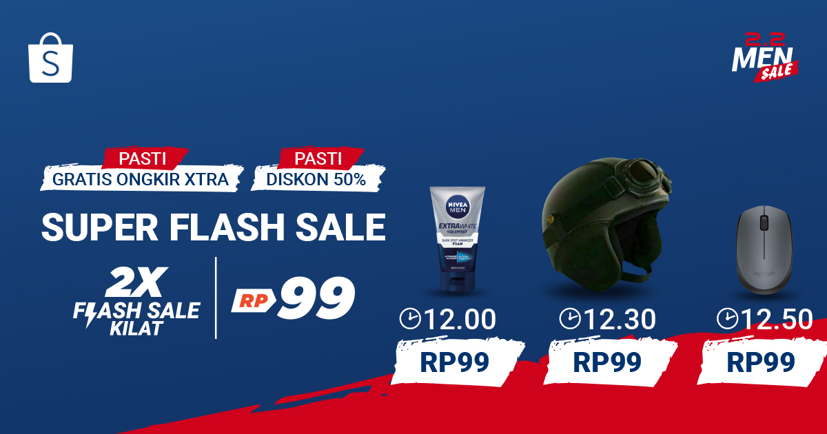 ShopeeID's tweet photo. Sobat Shopee, HARI INI ada SUPER FLASH SALE 🎉 Beli semua produk favoritmu mulai dari RP 99 aja! 😱🤩 Tunggu apa lagi? Yuk, langsung aja belanja produk incaran kamu di sini 👉🏻 https://t.co/3YZ7AAwpia😎 #ShopeeID #Shopee22MenSale #PriaPilihShopee https://t.co/gjFQkOHEUy