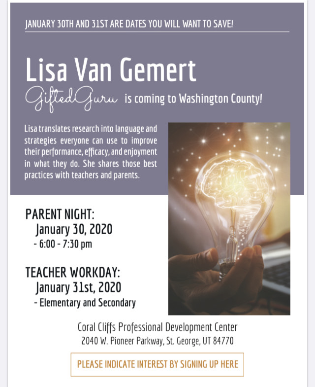 We are pleased to help host Lisa Van Gemert's visit to Washington County. See the flyer for more details. Join us at the Parent Night on January 30th! ow.ly/UUbw50y1z7l
