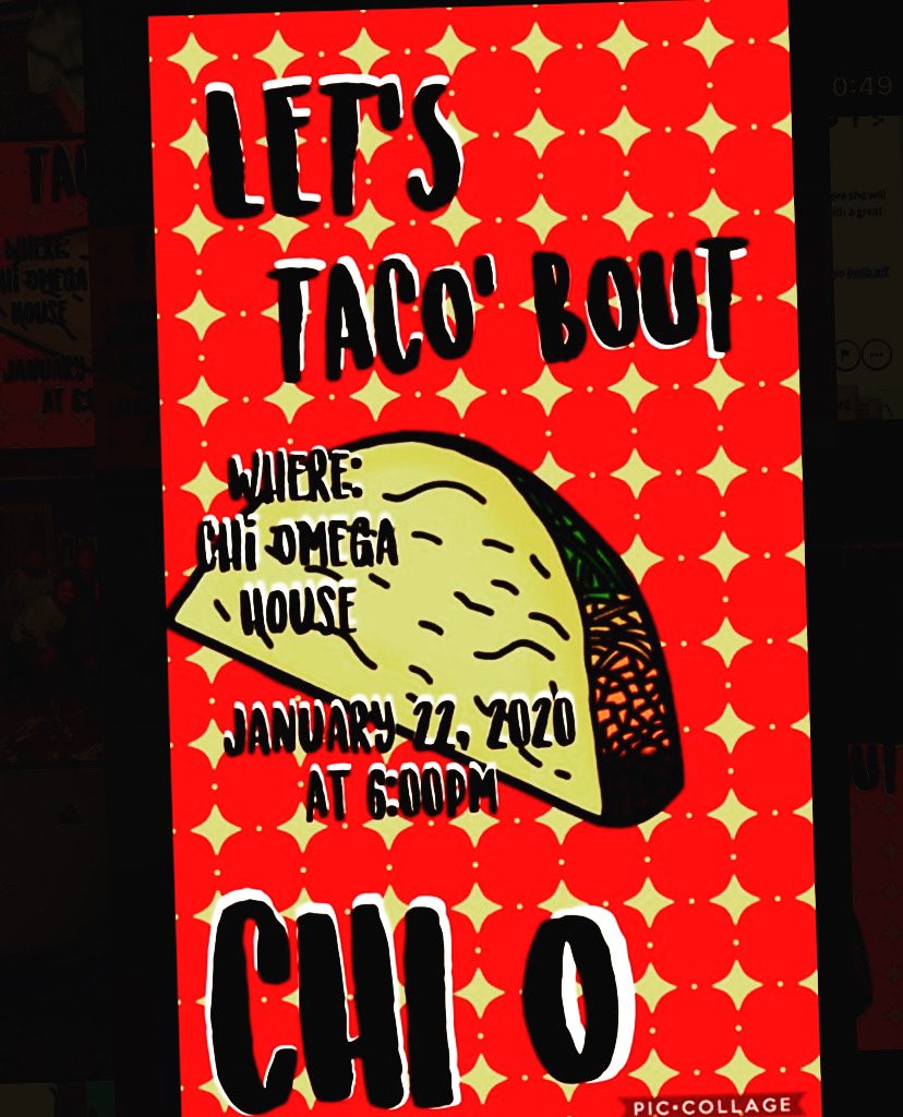 ENMUPanhellenic's tweet photo. Hey hey hey greyhounds! Come support our sisters of Chi Omega during 2020 spring recruitment for Taco bout Chi O on January 22, 2020 @6:00pm, located at the Chi O house on 1018 on W University Dr, Portales NM! Taco bout chi o is a great way to get to know about the sisterhood! https://t.co/BfBdmerMJ6