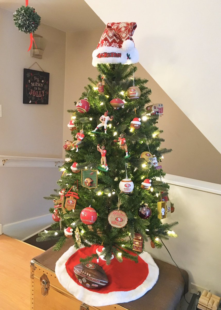 TBerto49's tweet photo. Looks like my @49ers Christmas tree is staying up until February!! Let’s go, baby!! #NinerFaithful #GoldBlooded #NinerGang #SBLIV #SuperBowl #SanFrancisco #Miami #Niners #SuperFan @nflnetwork @NFL @JerryRice #GOAT https://t.co/z5sJ2gur3Y