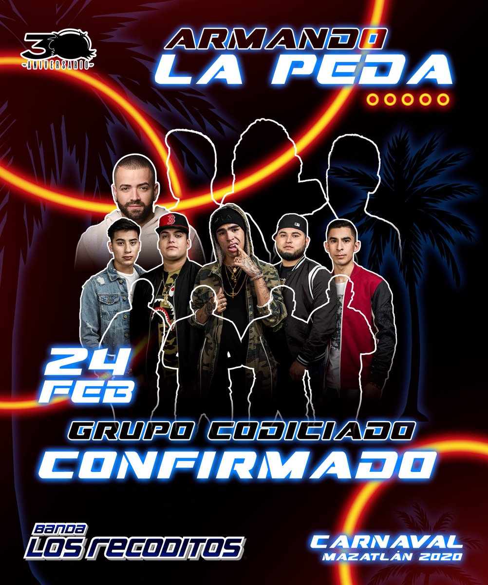 BANDARECODITOSS's tweet photo. #CodiciadoConRecoditos
🔶CONFIRMADO @Grupo_codiciado 24 FEBRERO
Raza nos vemos en el @CarnavalMzt #ArmandoLaPeda con @Grupo_codiciado nuestro segundo artista invitado. https://t.co/TOuDRbPSBs