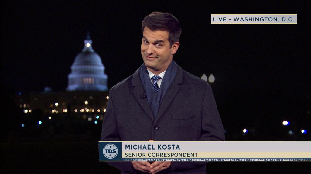 TheDailyShow's tweet photo. TONIGHT: Will Mitch McConnell play fair at Trump’s Senate impeachment trial? @michaelkosta reports: https://t.co/mXmTI7ZwhL