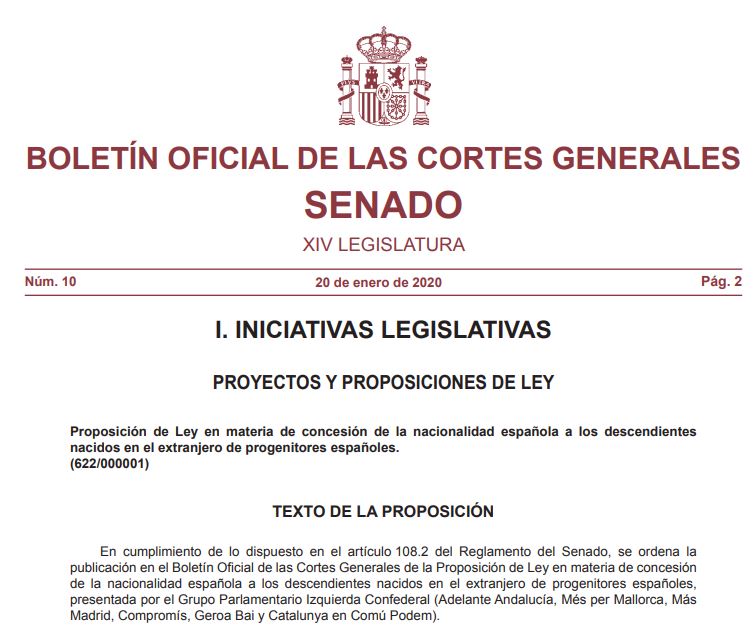 Senadoesp's tweet photo. 👉 El #BoletínSenado publica #ProposicióndeLey de #IzquierdaConfederal para la  concesión de la nacionalidad española a los descendientes nacidos en el extranjero de progenitores españoles. Texto📄 https://t.co/hqLnMylVRa https://t.co/GTA7CdIojj