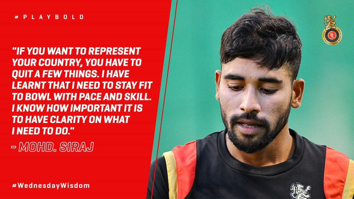RCBTweets's tweet photo. Siraj gave up on his favourite dish - biriyani 🥘 - just to ensure that he stays at his peak fitness levels 🏏

The results have been showing, as he has picked up 6 wickets in 3 matches for India A in New Zealand.

#NZvsIND #WednesdayWisdom #PlayBold https://t.co/t8oxUJeDyP